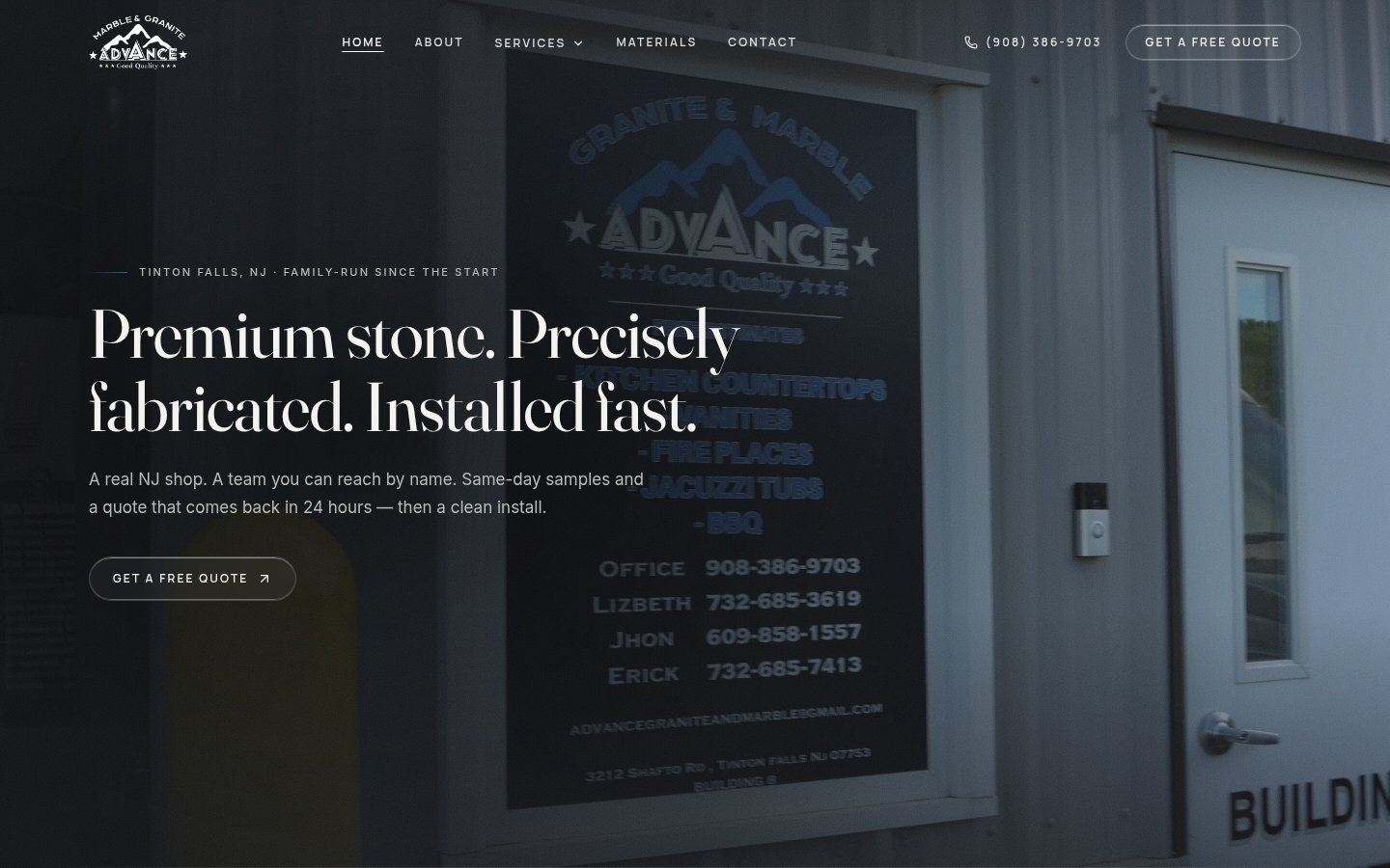 Advance Marble & Granite landing page