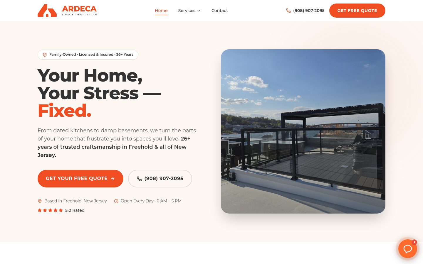 Ardeca Construction landing page