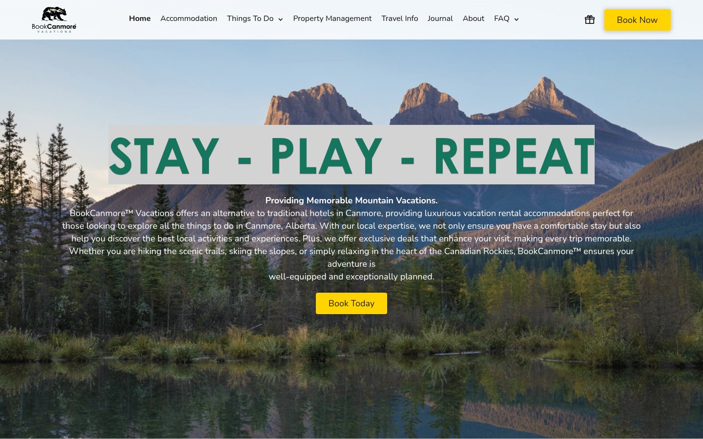 BookCanmore landing page