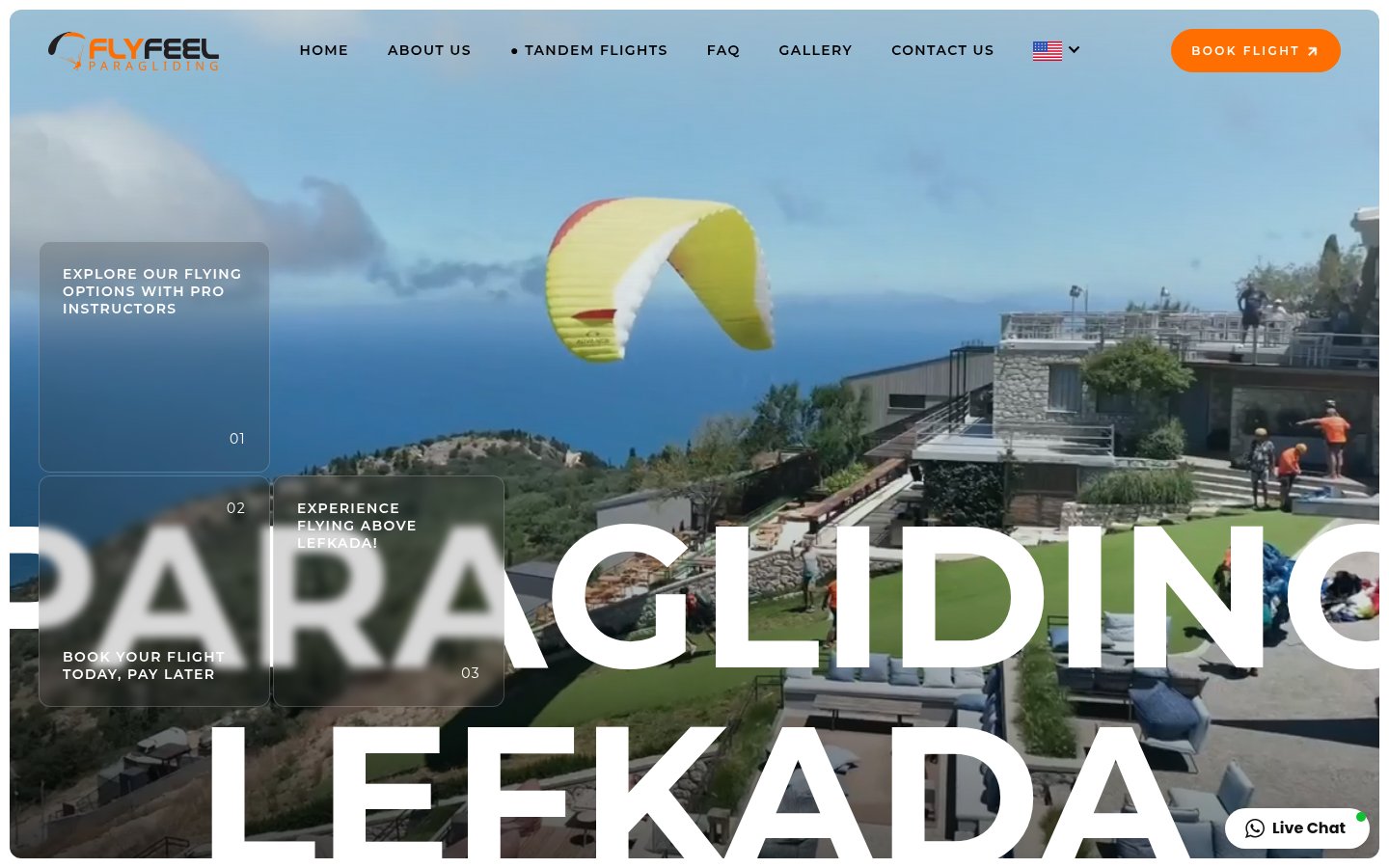 Fly Feel Paragliding landing page
