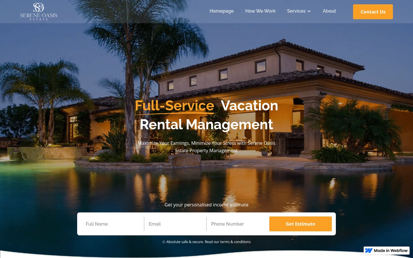 Serene Oasis landing page